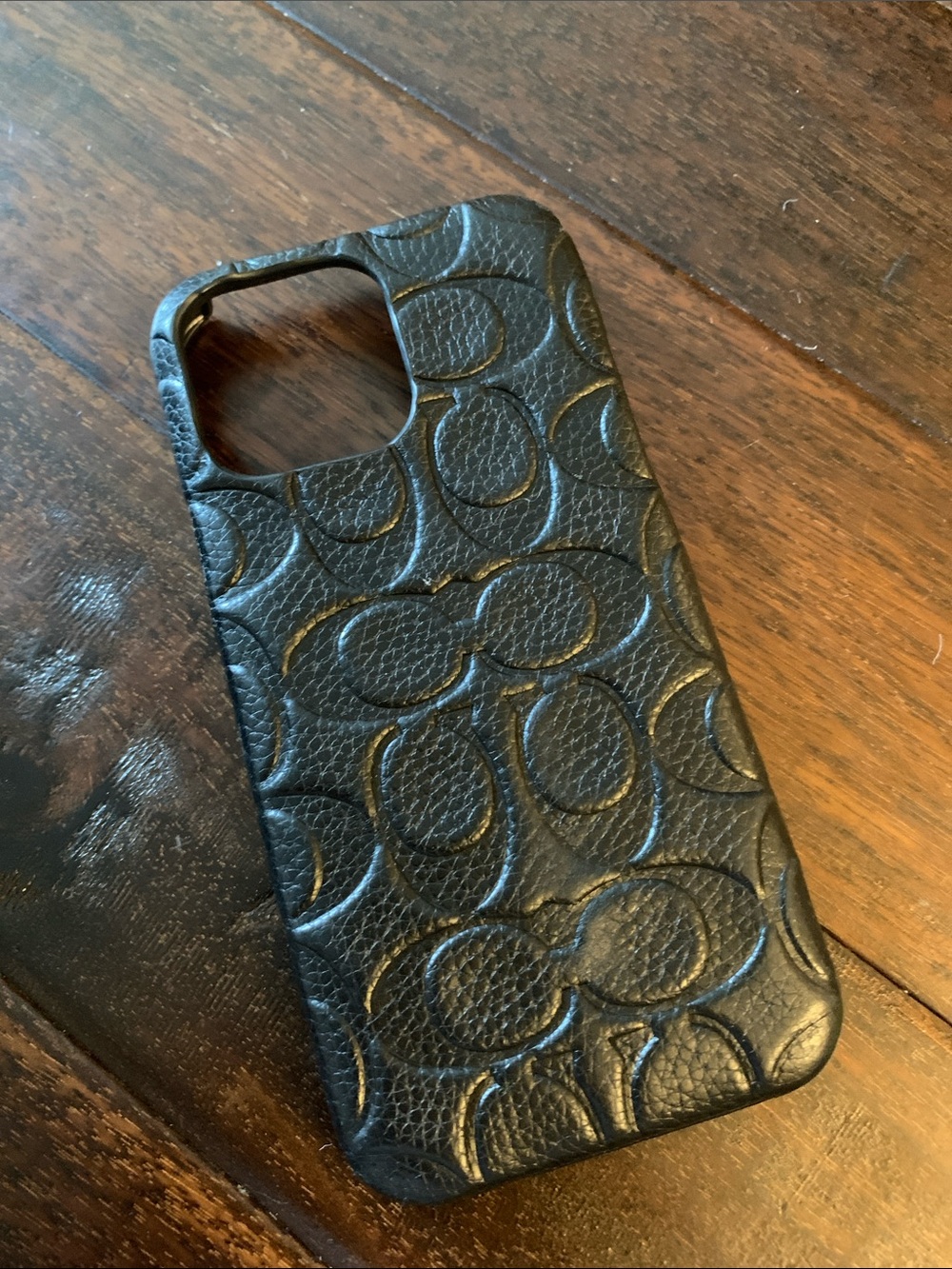 Coach Black Embossed Signature Leather Phone Case